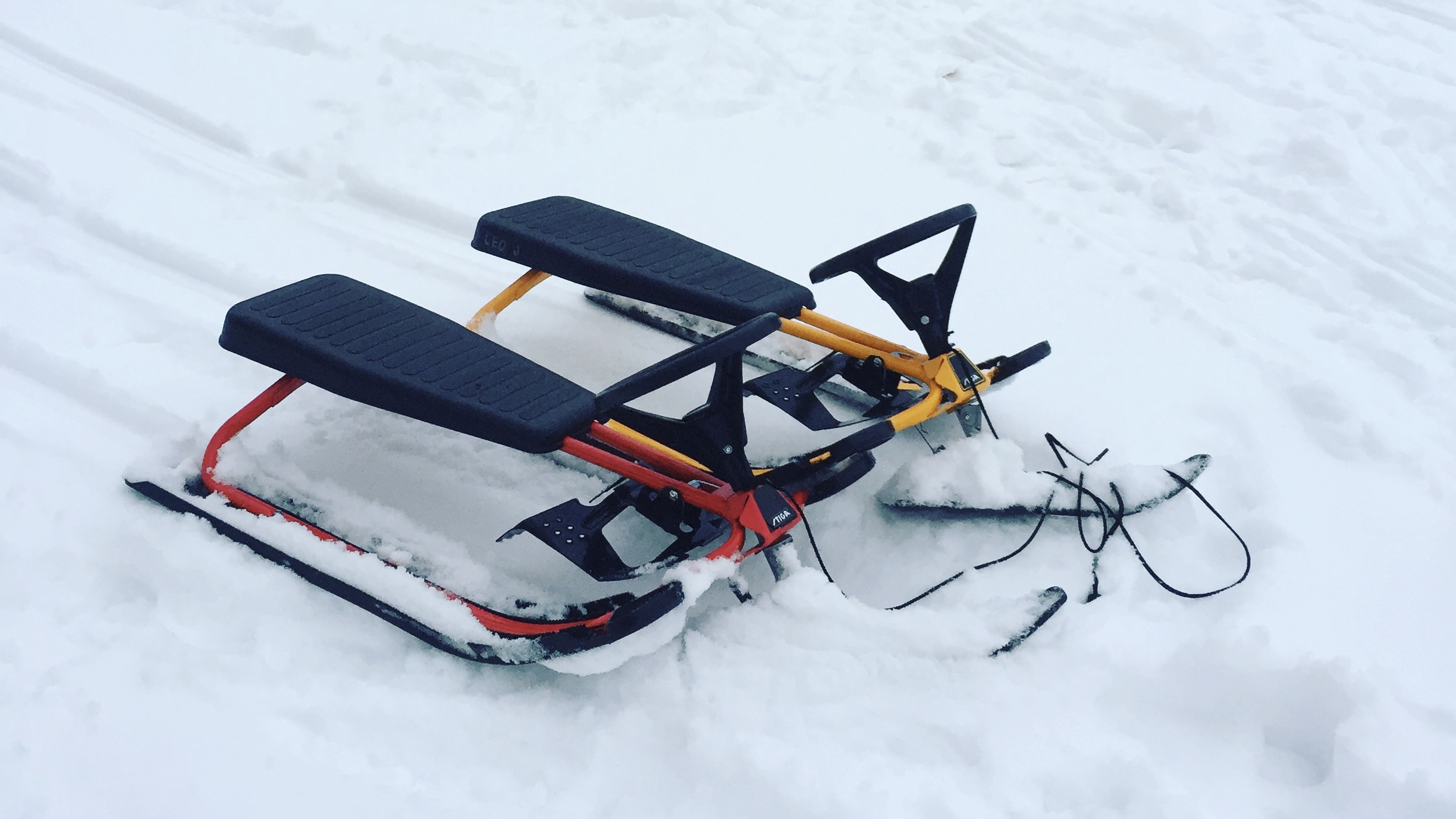image shows sleds in Stockholm winter