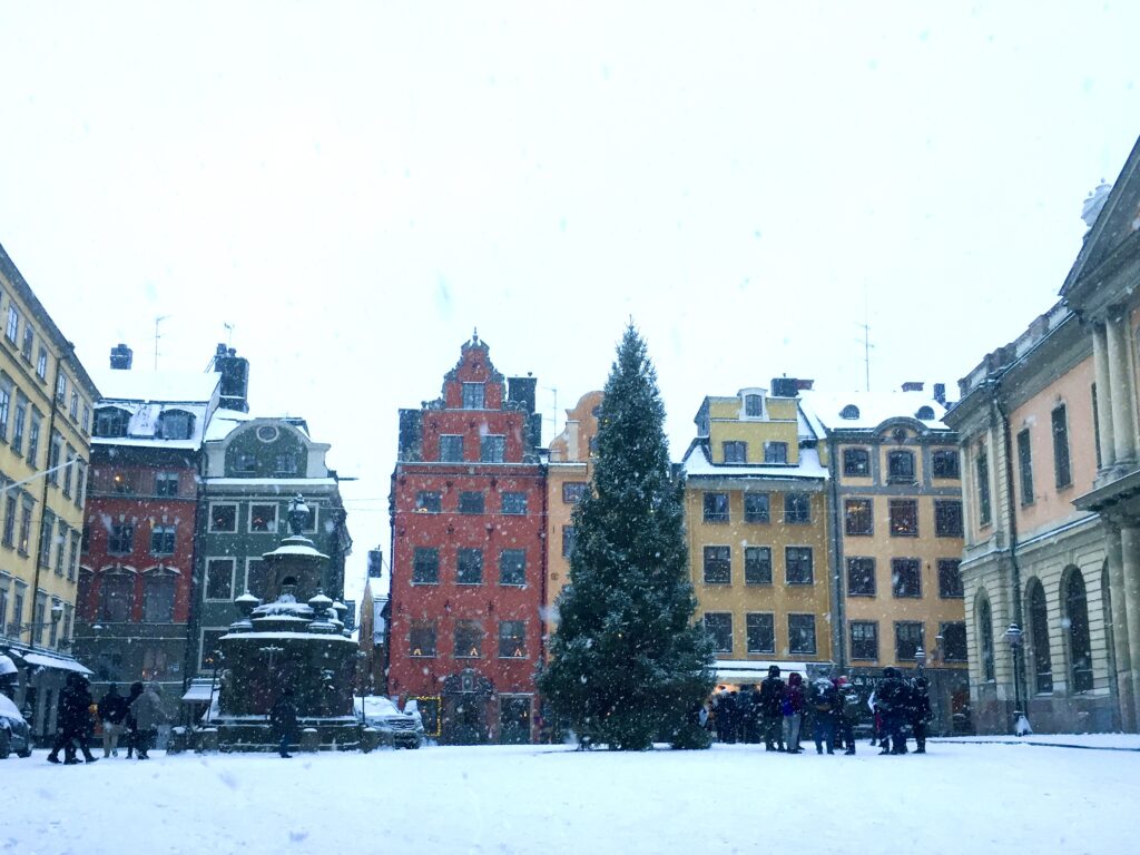 image shows Stockholm's Gamla Stan in Winter