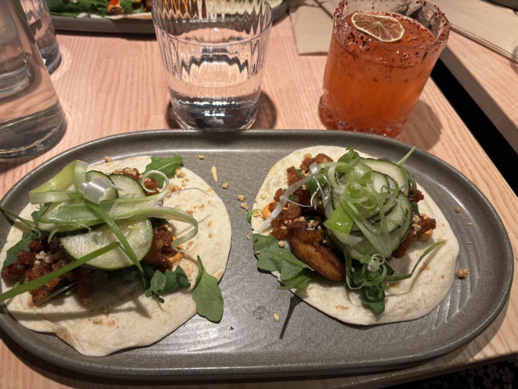 Image shows 2 tacos at Dirty Taco in Stockholm